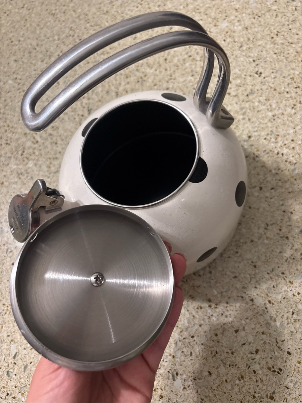 White Polka Dot Tea Kettle with Stainless Steel Handle Kate spade and Lenox - Picture 4 of 4